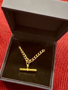 T-Bar Gold Necklace, Devil Wears Prada Style, (Toggle Stainless)